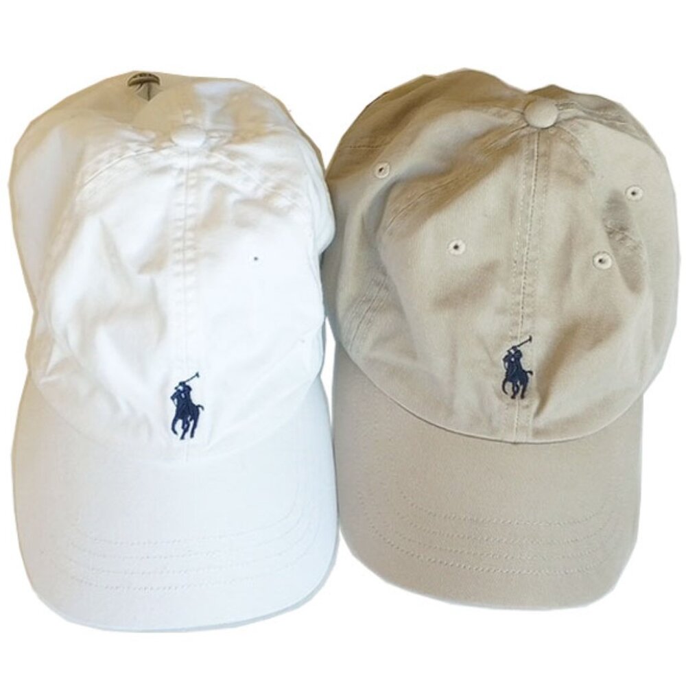 Polo Cotton Chino Classic Baseball Cap OS Khaki Tan White Embroidered Pony Logo